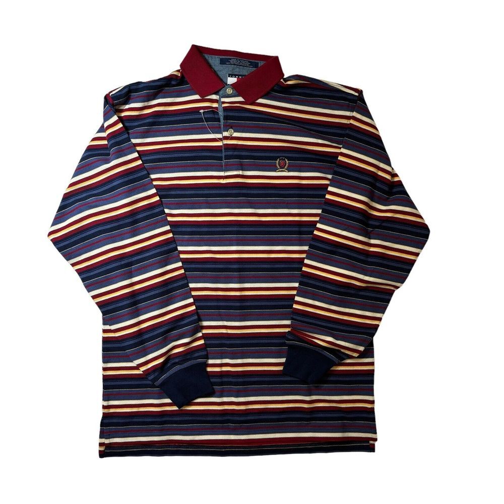 Tommy Hilfiger Shirt Boys Large Red Striped Long Sleeve Rugby Shirt Boys L‎